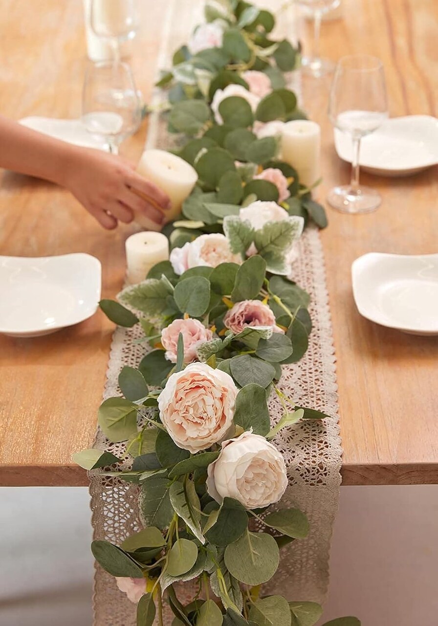 2pcs Artificial Flower Garland – Spring Eucalyptus, Peony & Rose Vine, Vintage Faux Greenery for Wedding Arches, Doors, Walls & Party Decorations